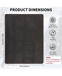 Maxsa Wool Camping Blanket, 80% Wool 20% Polyester Outdoor Throw, Warm Portable Blanket with Stitched Edges, Solid Gray, 59" x 86.6