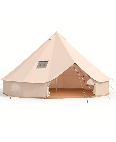 Maxsa Canvas Bell Tent with Stove Jack, 4-Season Glamping Yurt Tent with Pvc Floor, Mesh Windows, Roof Vent