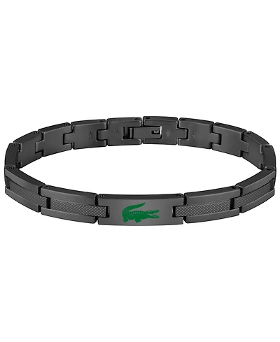 Lacoste Men's Stencil Black Ip Stainless Steel with Green Enamel Crocodile Bracelet
