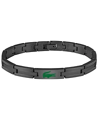 Lacoste Men's Stencil Black Ip Stainless Steel with Green Enamel Crocodile Bracelet