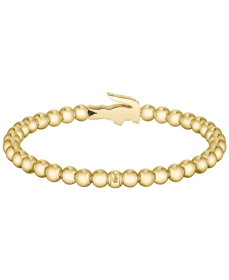 Lacoste Men's Matchpoint Gold-Tone Stainless Steel with Green Enamel Crocodile Beaded Bracelet