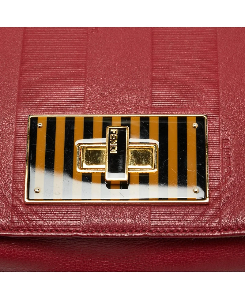 Pre-Owned Fendi Women's Large Claudia Pequin Embossed Leather Shoulder Bag