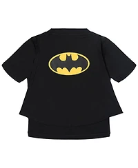 Justice League Boys Batman Superman Cosplay Rash Guard and Swim Trunks Set