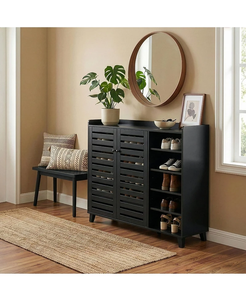 Slickblue Freestanding Shoe Cabinet with 2 Doors and 5 Open Storage Cubbies