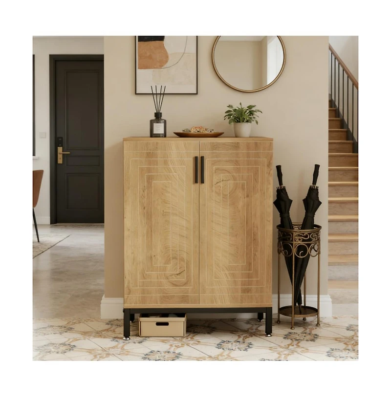Slickblue Engineered Wood Shoe Cabinet with 2 Front Doors for Home Storage