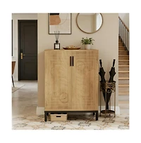 Slickblue Engineered Wood Shoe Cabinet with 2 Front Doors for Home Storage