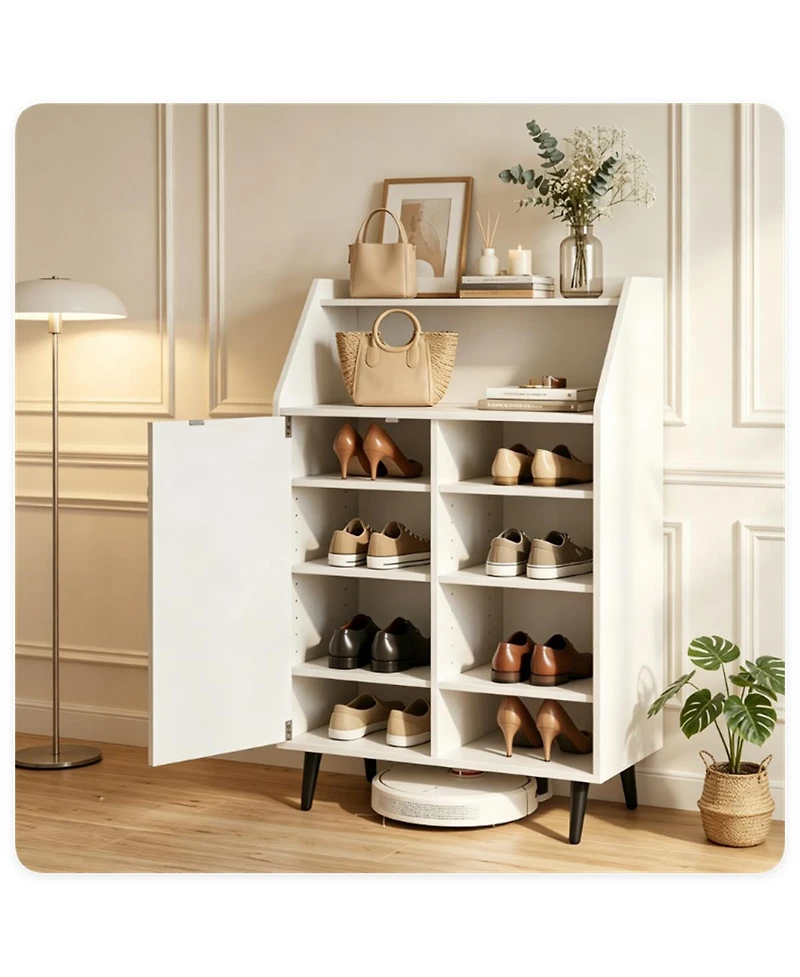 Slickblue Multi-Compartment Shoe Storage Cabinet with Countertop and Cubbies