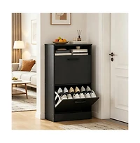 Slickblue 2 Large Flip-Down Drawer Shoe Cabinet with Open Top Storage Shelf