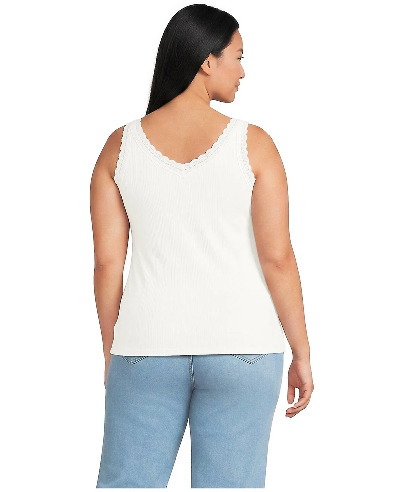 Lands' End Plus Variegated Micro Rib Lace Trim Cami