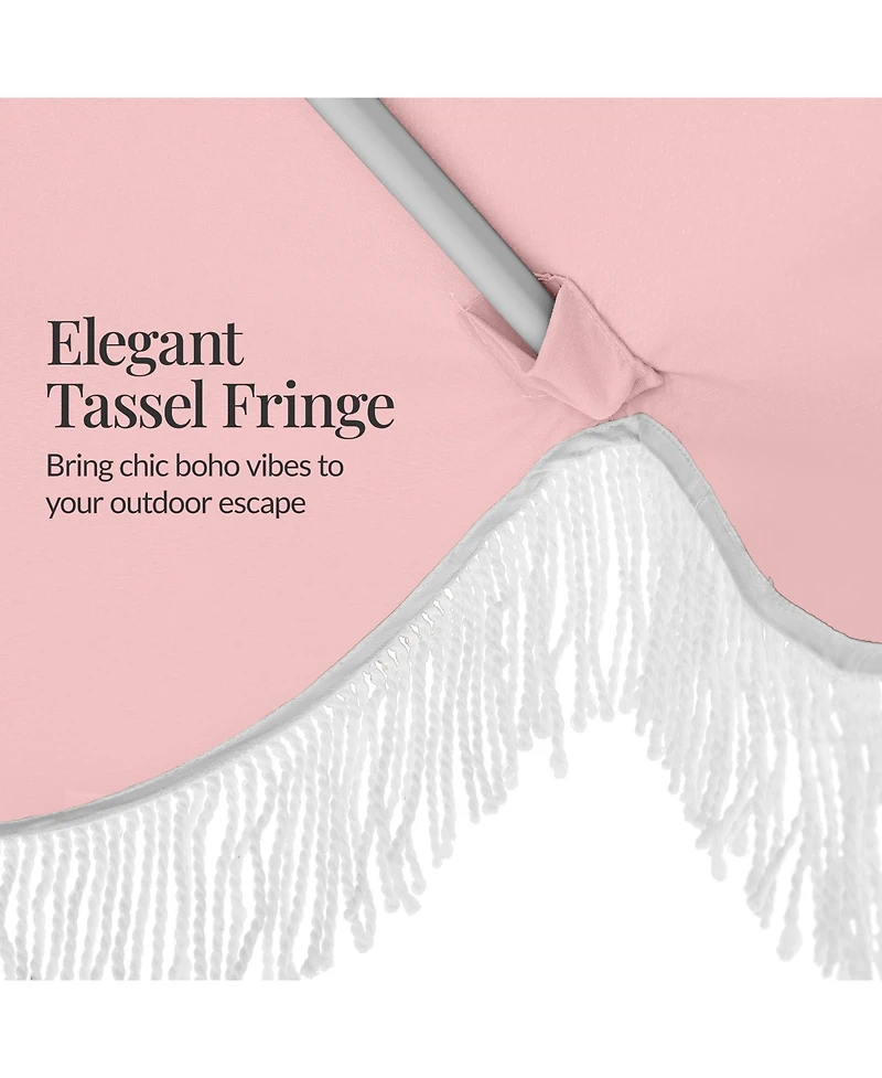 Best Choice Products 7.5ft Fringe Market Umbrella - Boho Patio Sunshade with Tilt, UPF50