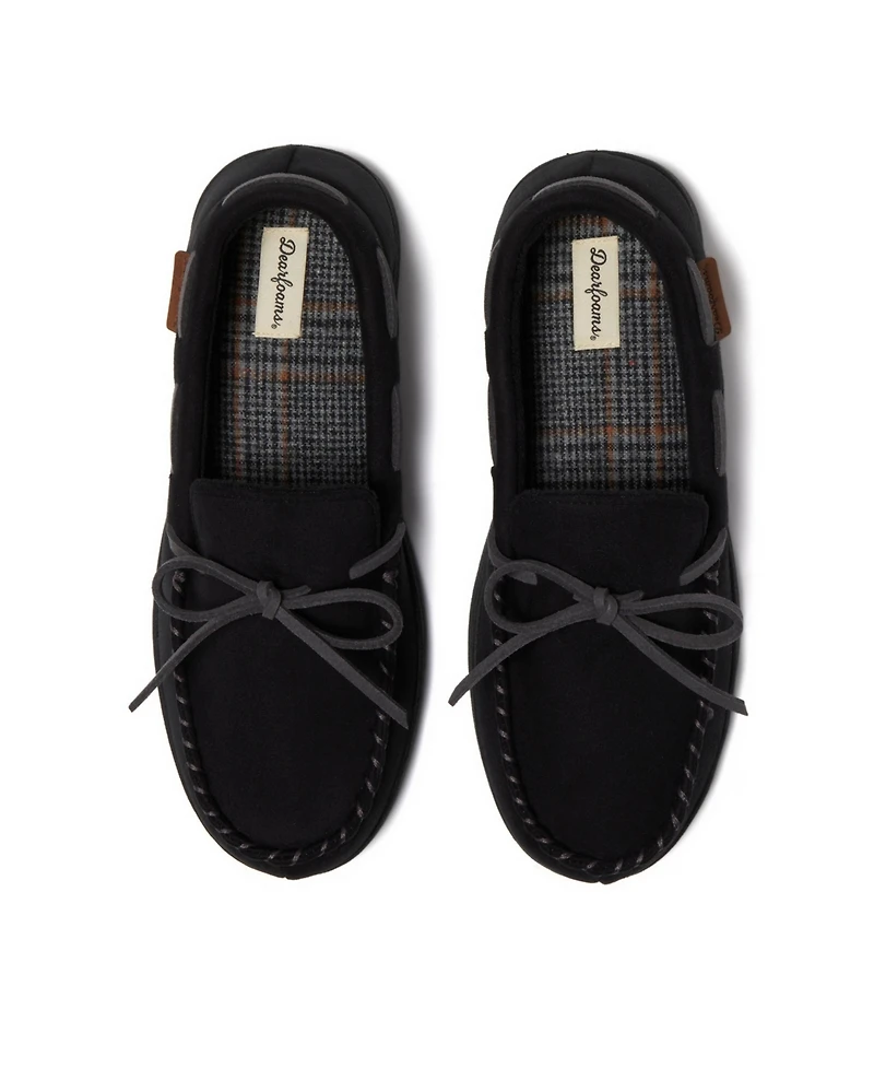 Dearfoams Men's Toby Moccasin Slipper with Tie