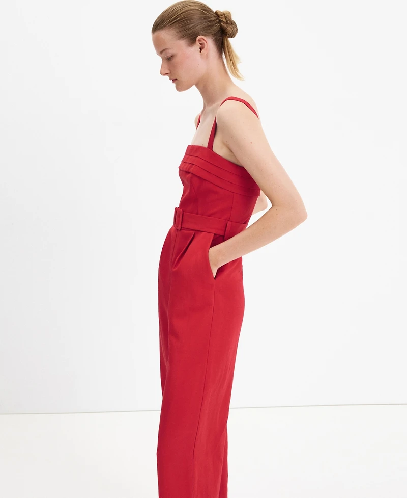 Mango Women's Belt Linen Jumpsuit