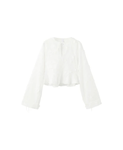 Mango Women's Floral Embroidery Cotton Blouse