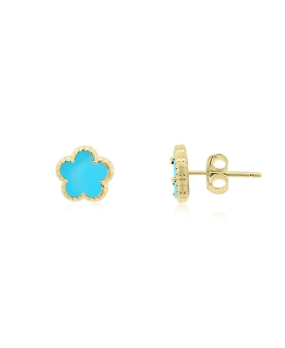 The Lovery Turquoise Spring Flower Stud Earrings 14K