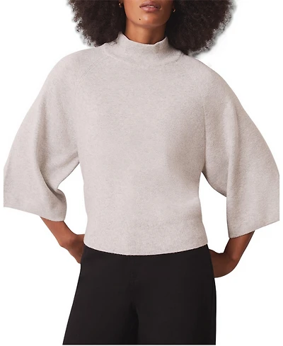 Mint Velvet Women's Mock Neck 3/4-Sleeve Bell Sleeve Cotton-Blend Top
