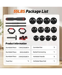 Fed Fitness Adjustable 5 in 1 Free Weights Set, 55LB (27.5 Lb Pair) Dumbbell Set, Convertible to Barbell, Kettlebell, Push Up Stand