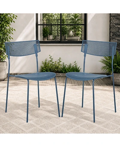 Kings Brand Furniture Modern Stackable Outdoor Patio Dining Chairs, Mesh Side Chairs with Metal Frame, Indoor Seating, Set of 2