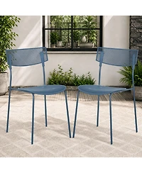 Kings Brand Furniture Modern Stackable Outdoor Patio Dining Chairs, Mesh Side Chairs with Metal Frame, Indoor Seating, Set of 2