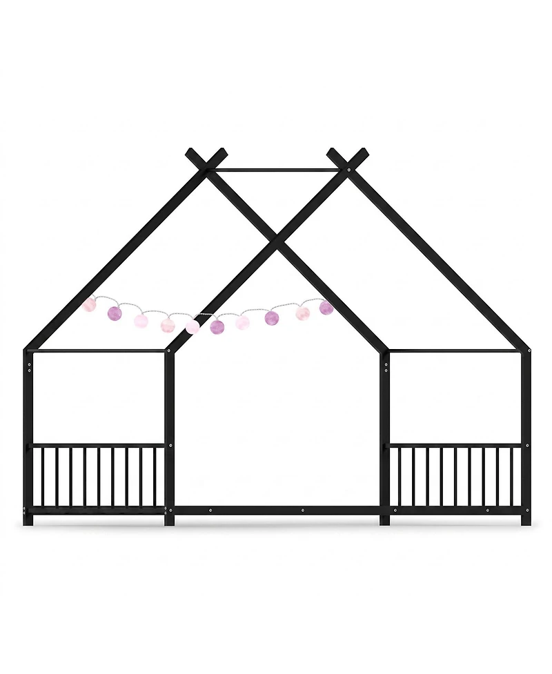 Slickblue Twin Metal House Bed Frame for Kids with Side Rails and Platform Design