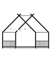 Slickblue Twin Metal House Bed Frame for Kids with Side Rails and Platform Design