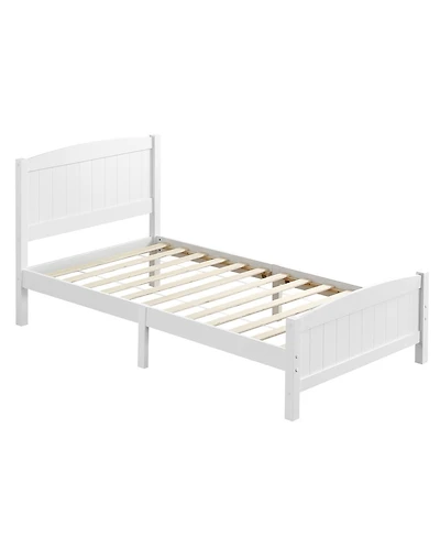 Slickblue Twin Pine Wood Bed with Curved Headboard and Vertical Stripes