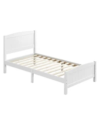 Slickblue Twin Pine Wood Bed with Curved Headboard and Vertical Stripes