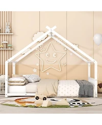 Slickblue Full Size Metal House Bed Frame with Decorative Design