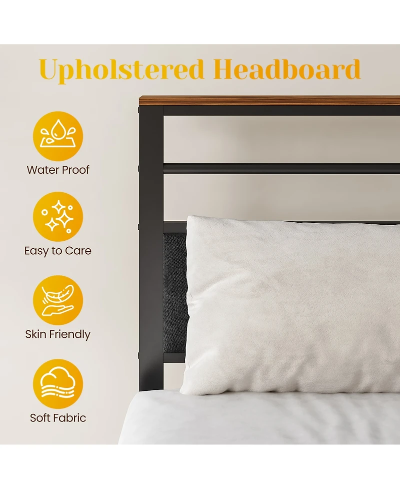 Slickblue Twin Size Bed Frame with Headboard, Storage Shelf and Metal Frame