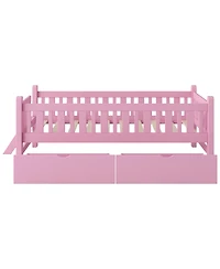 Slickblue Twin Wood Bed Frame with Safety Guardrail and 2 Storage Drawers