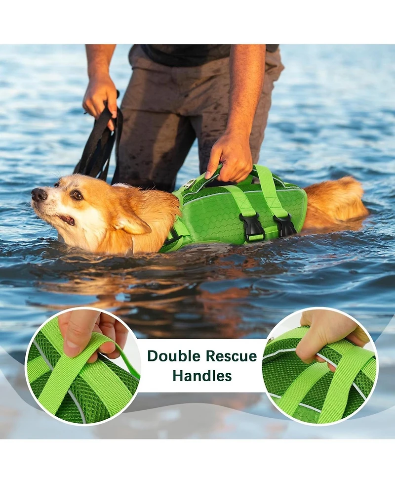 High-Flotation Ripstop Reflective Safety Life Vest for Dogs with Rescue Handle