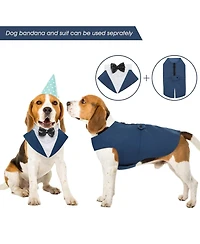 Formal Tuxedo and Bandana Two-Piece Set with Detachable Bowtie Collar for Dogs