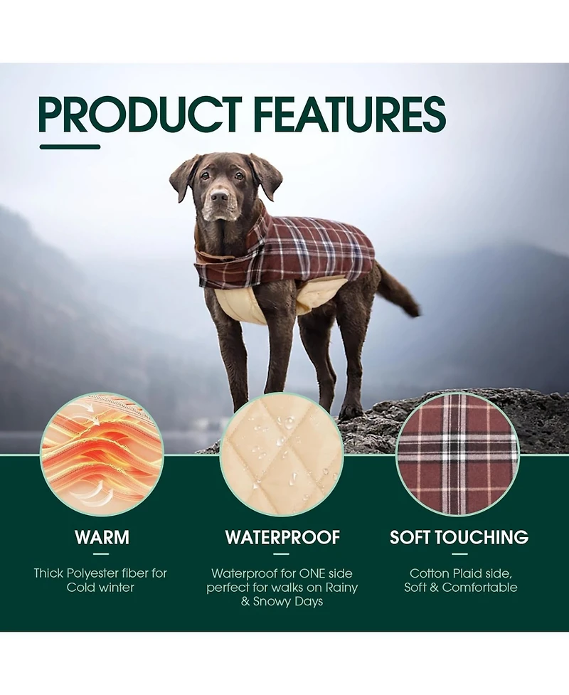 Reversible Waterproof Fleece-Lined Dog Jacket with Leash Access | Cold Weather Coat for Medium Dogs