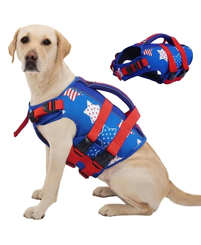 Patriotic High-Flotation Ripstop Swim Vest with Rescue Handle for Dogs