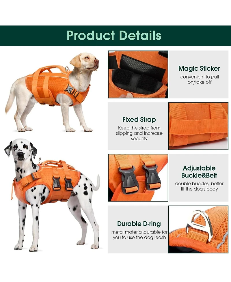 High-Flotation Ripstop Reflective Safety Life Vest for Dogs with Rescue Handle