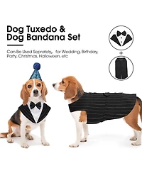 Formal Tuxedo and Bandana Set with Detachable Bowtie Collar and D-Ring for Dogs