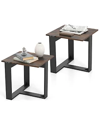 Gymax Set of 2 End Tables Industrial Sofa Side Tables with Metal Frame for Small Space