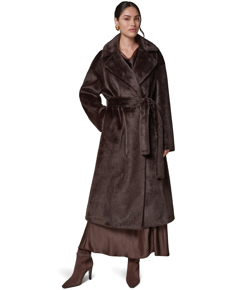 Donna Karan New York Women's Faux Fur Belted Coat