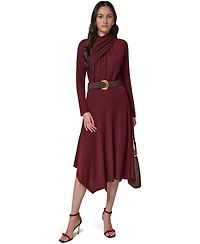 Donna Karan New York Women's Long-Sleeve Mock-Neck Asymmetrical-Hem Midi Dress