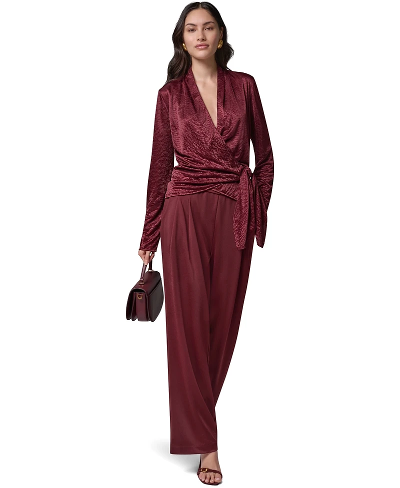 Donna Karan New York Women's Long-Sleeve Crinkled V-Neck Blouse