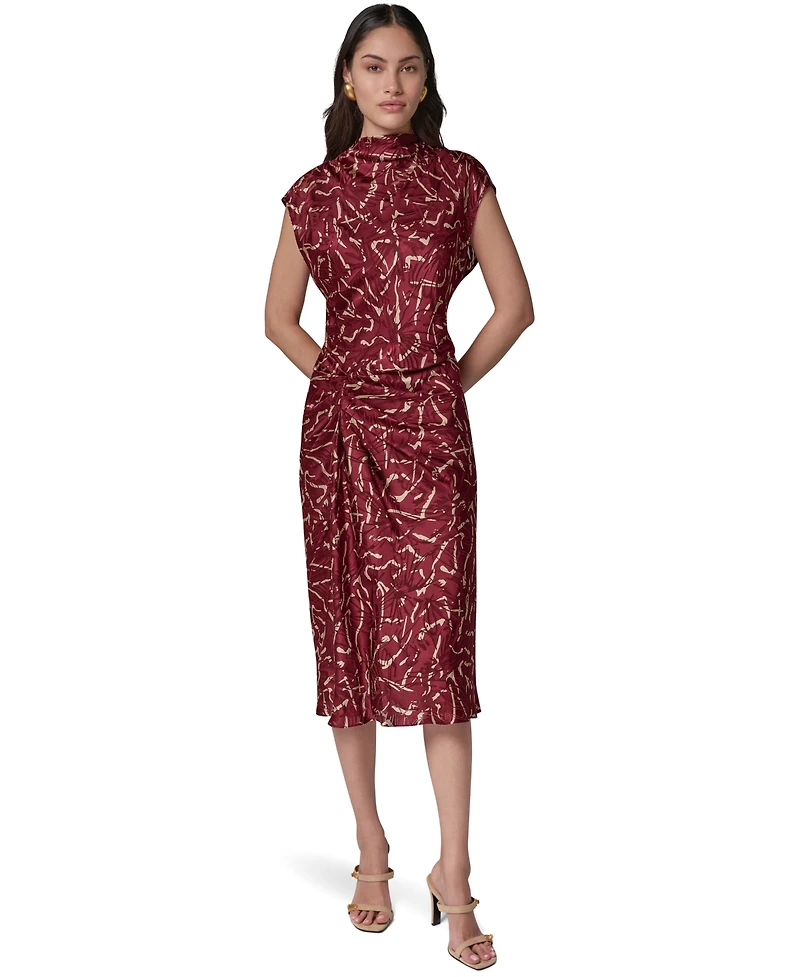 Donna Karan New York Women's Cowl Neck Burnout Midi Dress