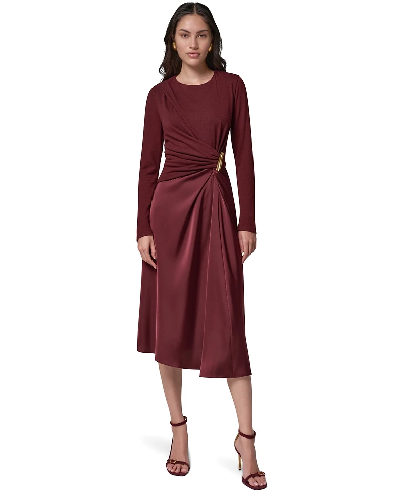 Donna Karan New York Women's L/S Whwre @ Waist Long-Sleeve Fit-and-Flare Midi Dress