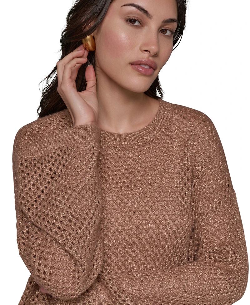 Donna Karan New York Women's Oversized Long-Sleeve Open-Weave Crewneck Sweater