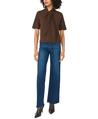 Sam & Jess Women's Cozy Tie Neck Short-Sleeve Loose-Fit Sweater