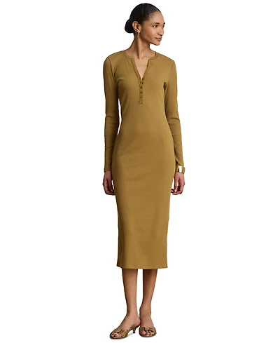 Lauren Ralph Women's Slim-Fit Henley Neck Midi Dress