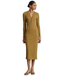 Lauren Ralph Women's Slim-Fit Henley Neck Midi Dress