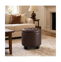 SongmicsHome Round Ottoman, Ottoman with Storage, Foot Rest with Legs, Synthetic Leather, for Living Room, Bedroom