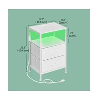 SongmicsHome Bedroom Bedside Table with Led Lights and Charging Station, Nightstand with 2 Drawer and 1 Shelf