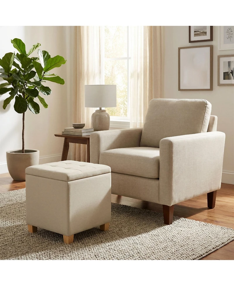 SongmicsHome Ottoman Cube with Hinged Lid, Storage Ottoman, Foot Stool Footrest, Linen-Look Fabric