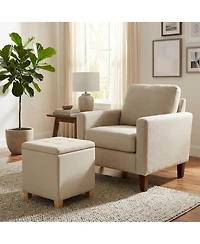 SongmicsHome Ottoman Cube with Hinged Lid, Storage Ottoman, Foot Stool Footrest, Linen-Look Fabric
