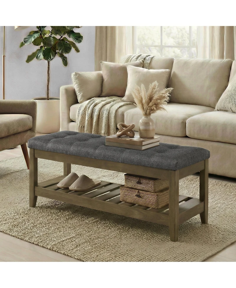 SongmicsHome Upholstered End of Bed Bench, Storage Ottoman with Solid Wood Frame, Window Seat, for Living Room, Bedroom